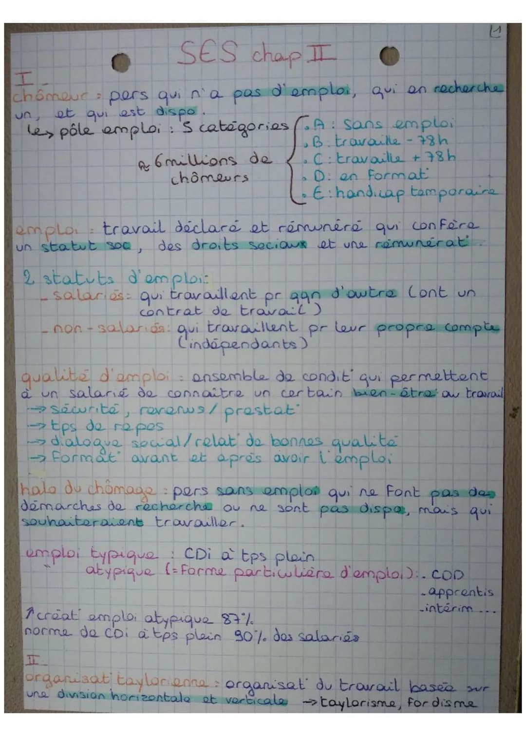 SES chap II
O
I
chômeur: pers qui n'a pas d'emploi, qui en recherche
un
et
est dispo.
qui
les pôle emploi : 'S catégories (.A : Sans emploi
