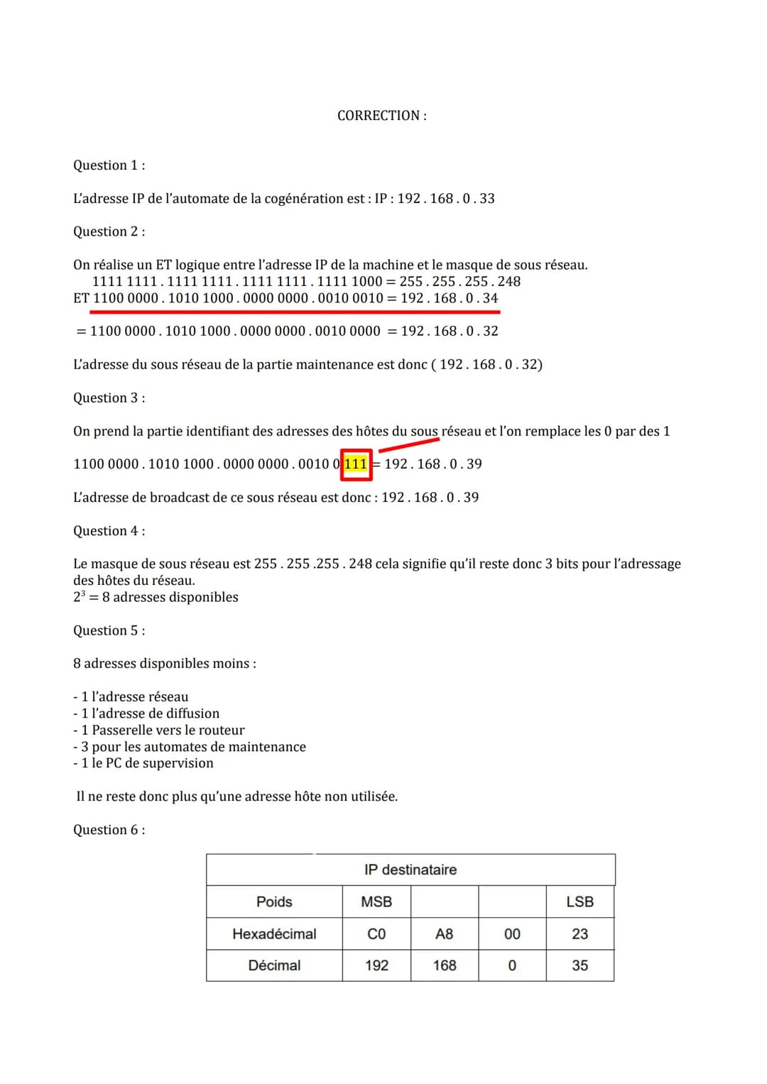 DT9: Schéma du réseau
Poste N°15
Caisse N°1
X Postes
Caisse N°2
Poste N°2
Automate Co-génération
192.168.0.33/29
Automate Filtration
192.168