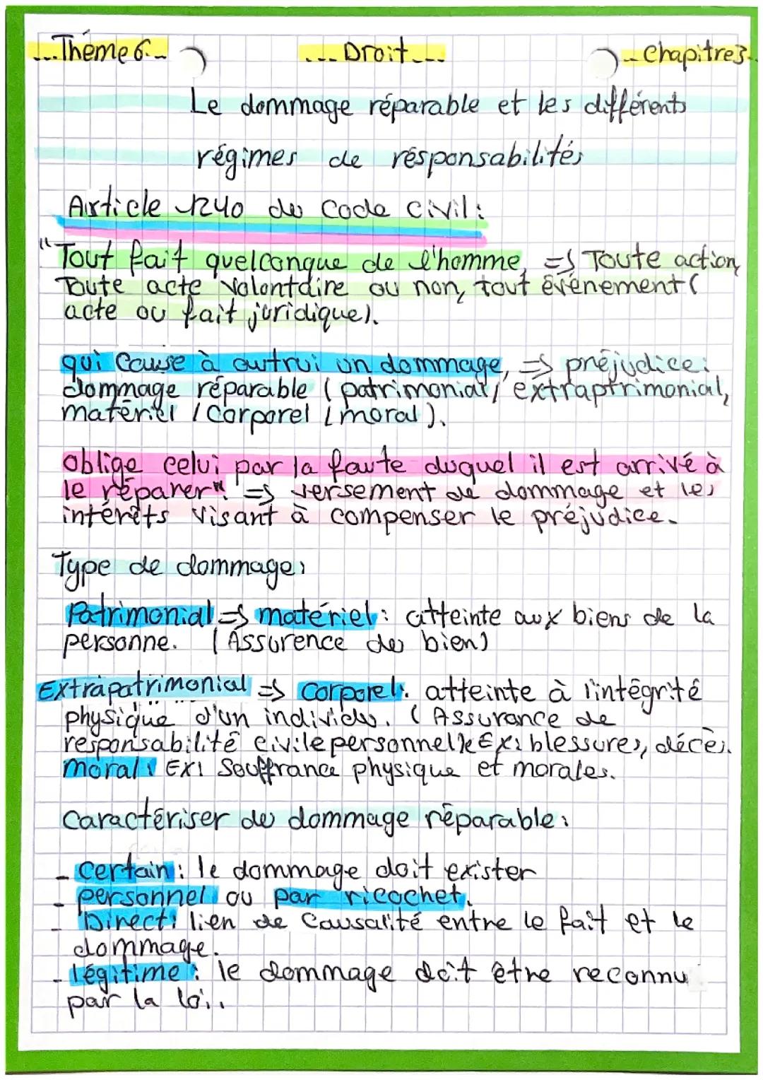 Le dommage réparable et les différents régimes de responsabilité 