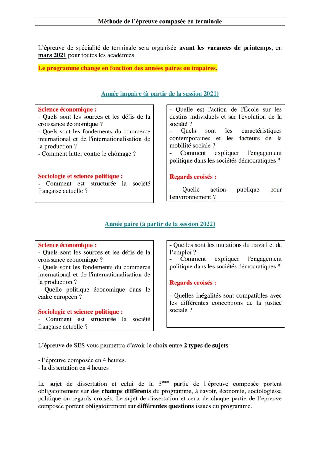 Méthode de l'épreuve composée en terminale
L'épreuve de spécialité de terminale sera organisée avant les vacances de printemps, en
mars 2021