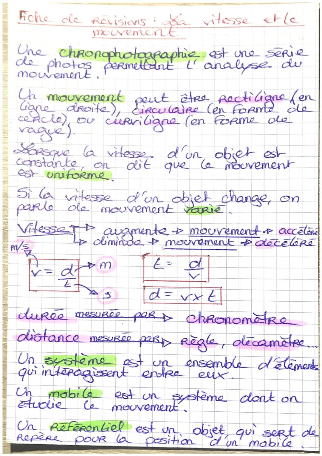 Fiche de Revisions: la vitesse et le
mouvemenE

Une chronophotographie hie est une série
de photos permettant l'analyse du
movement.

In mou