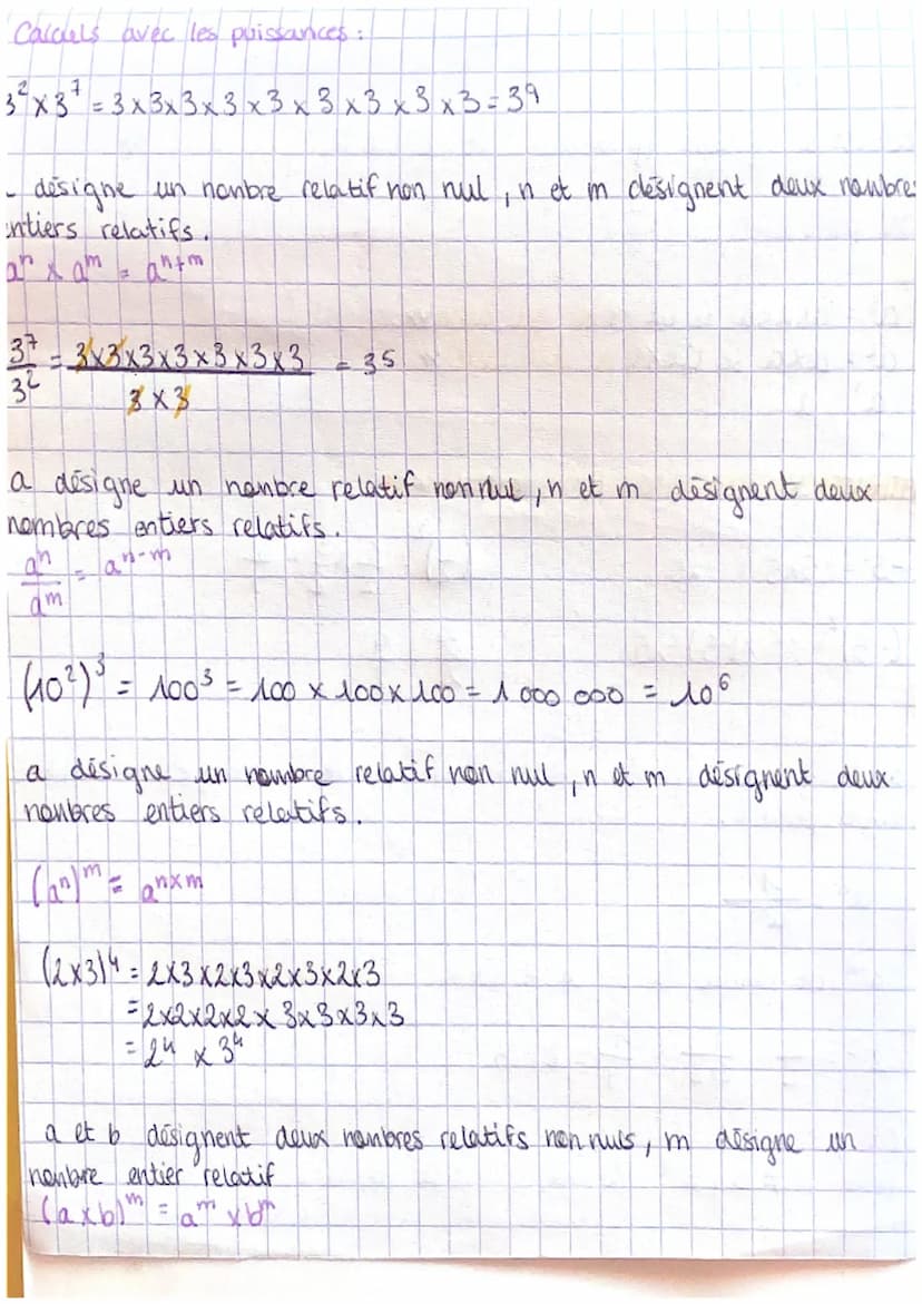 definition:
a designe un nombre relatif et n désigne un hombre entier supérieur
ou égal à 2 (n=2).
axaxax a
In factours
an est le facteurs é