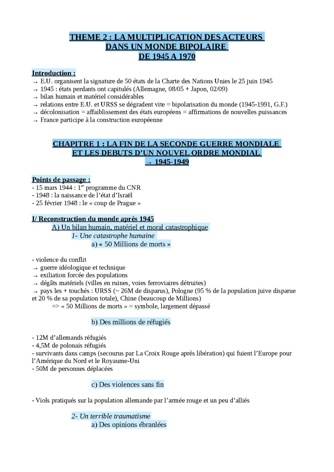 HISTOIRE - THÈME 2 - CHAPITRE 1 