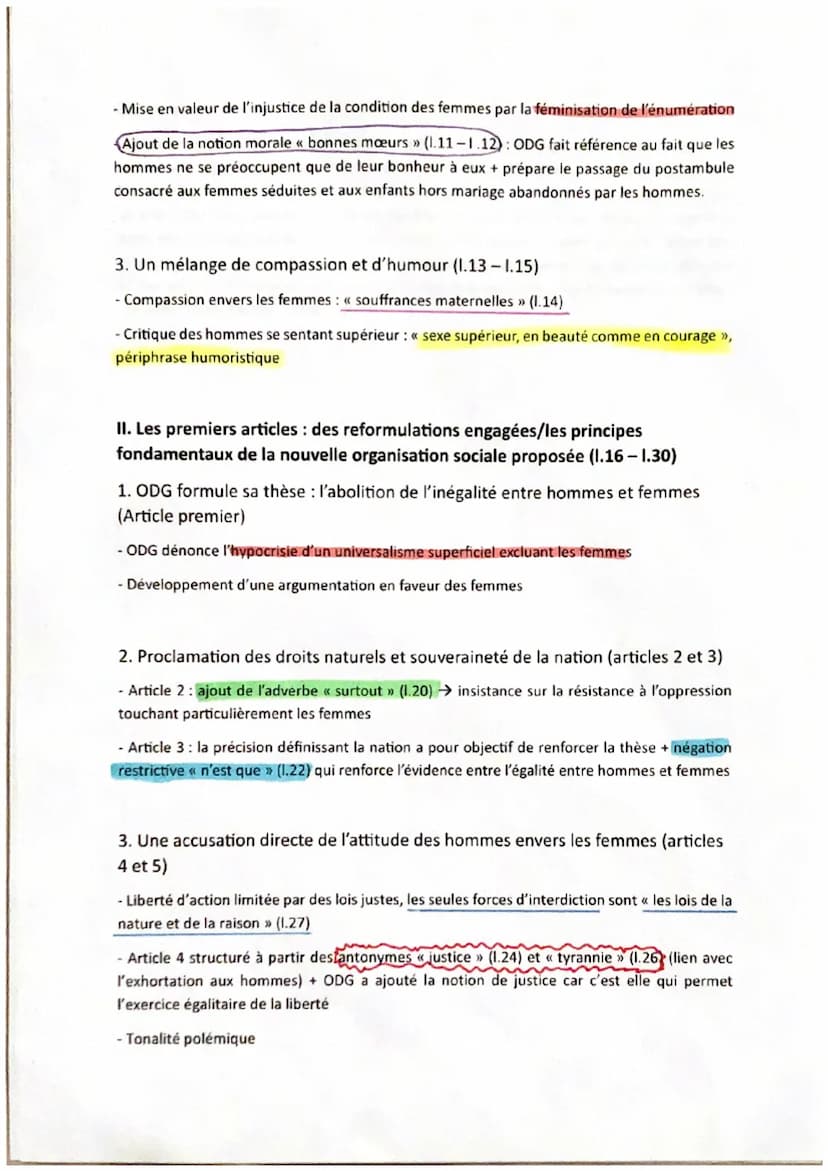 TEXTE 11: Olympe de Gouges, Déclaration des droits de la femme et
de la citoyenne, 1791
Préambule + articles 1 à 5
Intro :
La Révolution fra