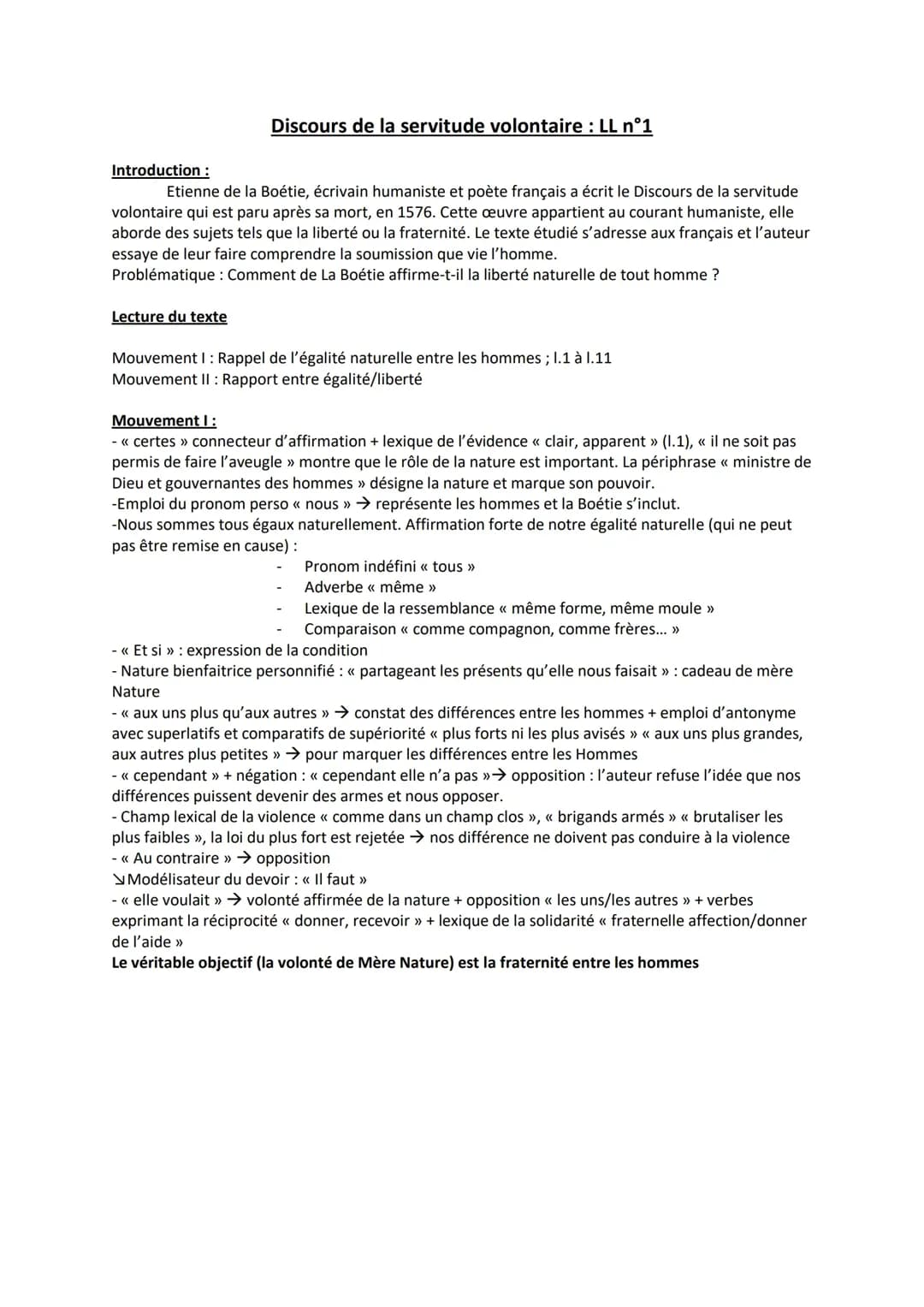 Discours de la servitude volontaire Lecture Linéaire