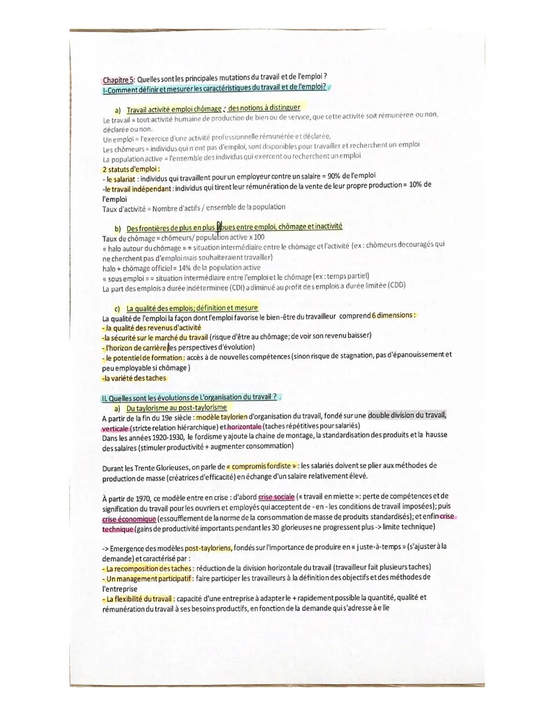 Chapitre 5: Quelles sont les principales mutations du travail et de l'emploi ?
1-Comment définir et mesurer les caractéristiques du travail 