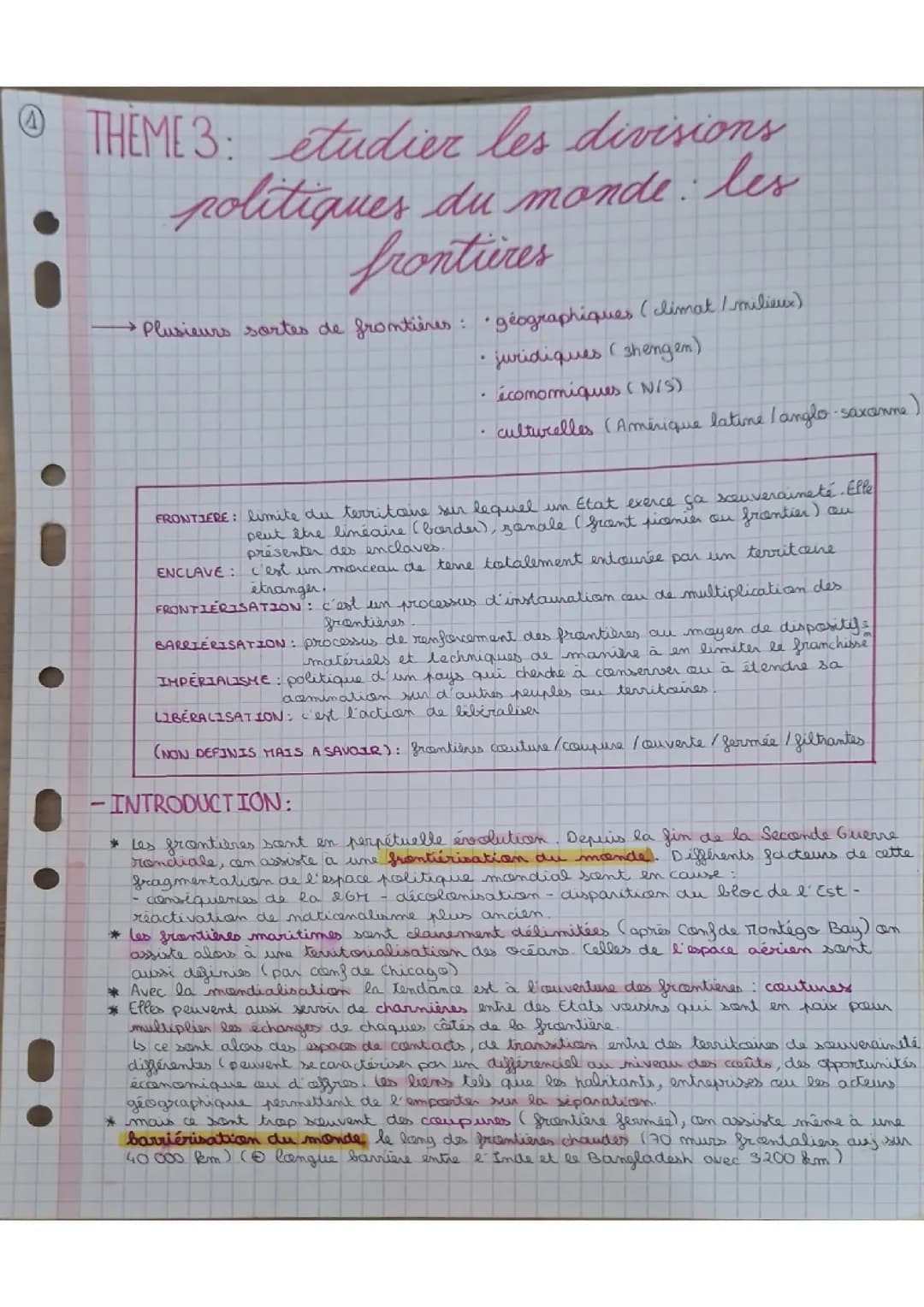 Cours HGGSP 1ere - tracer des frontières chap 7, Thème 3