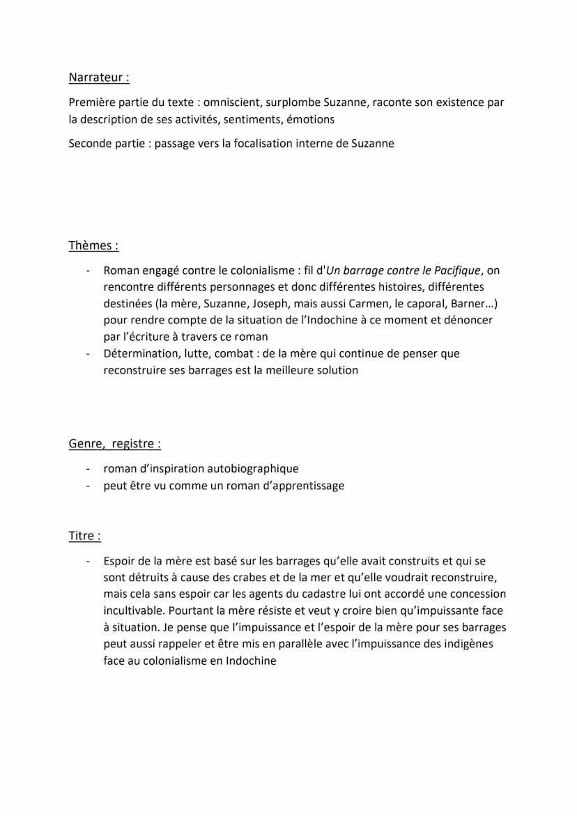 UN BARRAGE CONTRE LE PACIFIQUE
MARGUERITE DURAS
Résumé :
Dans le sud de l'Indochine française, en 1931, une veuve vit avec ses deux enfants,