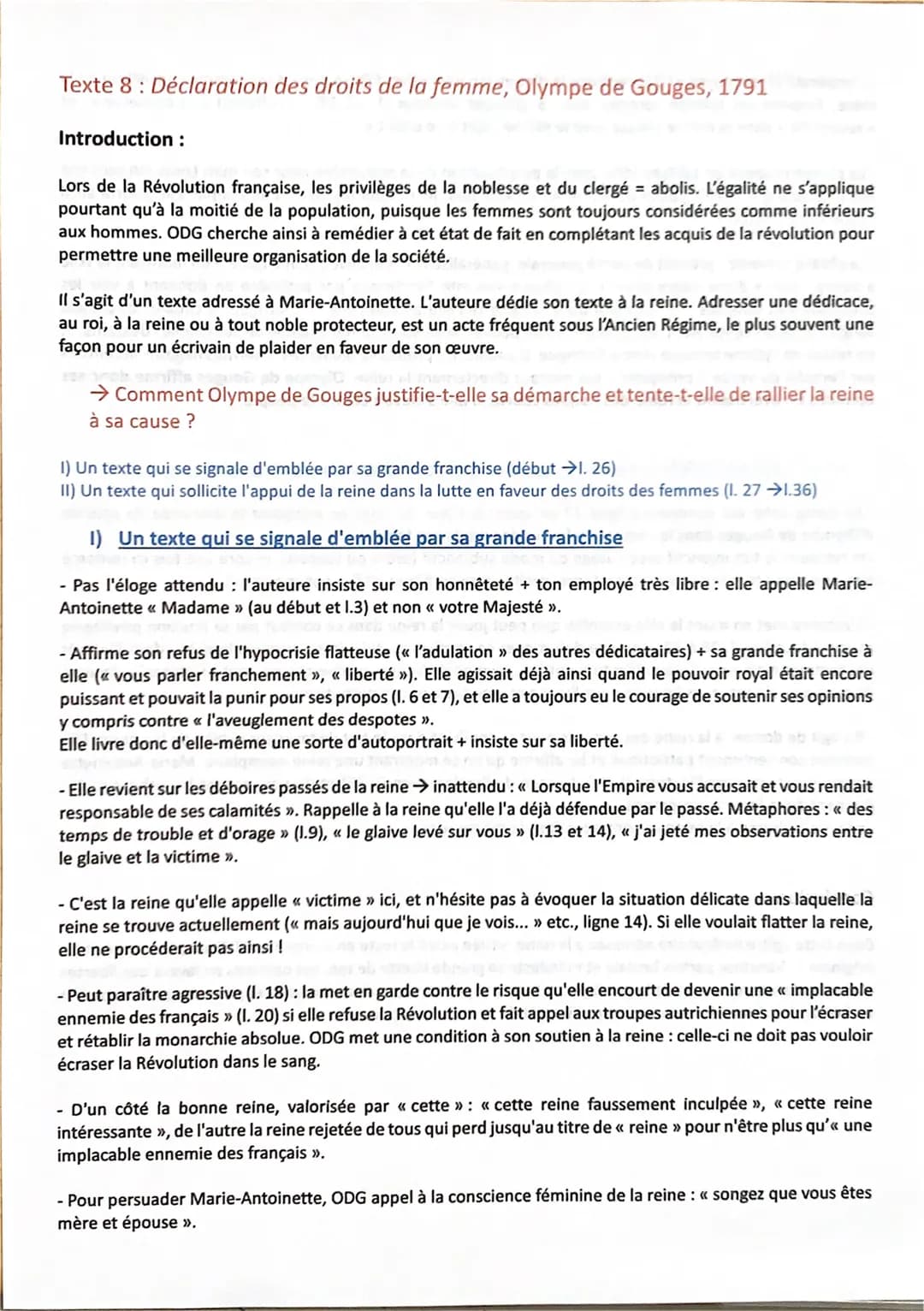 Texte 8: Déclaration des droits de la femme, Olympe de Gouges, 1791
Introduction :
Lors de la Révolution française, les privilèges de la nob