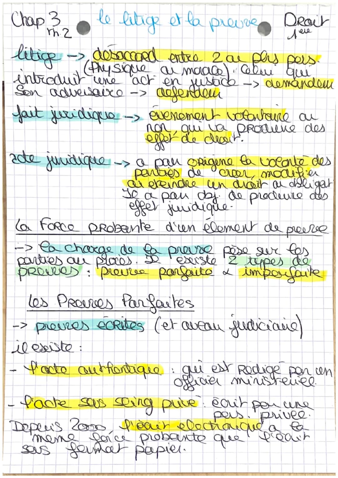 Chap 3
rh. 2
lo
litige et la
et la preuve
litige
-> desaccord entre 2 ai pls pers.
(Physique au marace). Colu
introduit une act en justice -