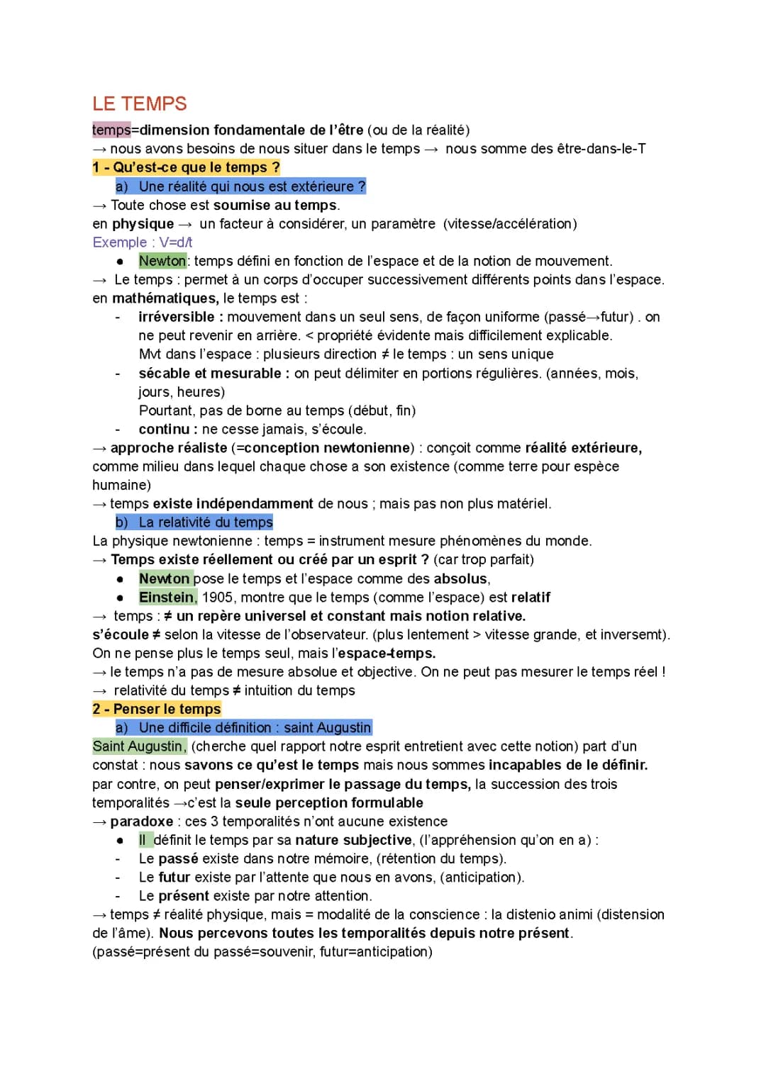 Cours de Philosophie Terminale : Le Temps et La Relativité PDF