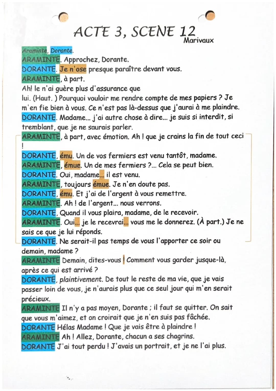 ACTE 3, SCENE 12
Araminte, Dorante.
ARAMINTE. Approchez, Dorante.
DORANTE. Je n'ose presque paraître devant vous.
ARAMINTE, à part.
!
Mariva