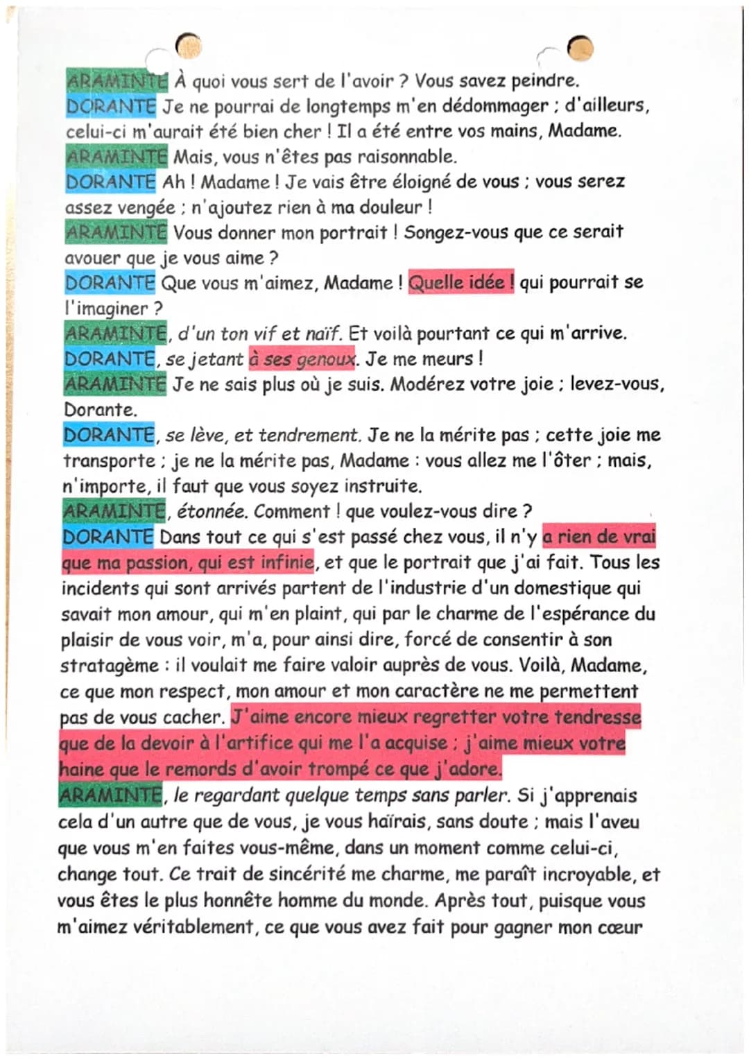 ACTE 3, SCENE 12
Araminte, Dorante.
ARAMINTE. Approchez, Dorante.
DORANTE. Je n'ose presque paraître devant vous.
ARAMINTE, à part.
!
Mariva