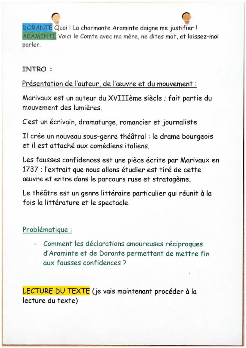 ACTE 3, SCENE 12
Araminte, Dorante.
ARAMINTE. Approchez, Dorante.
DORANTE. Je n'ose presque paraître devant vous.
ARAMINTE, à part.
!
Mariva