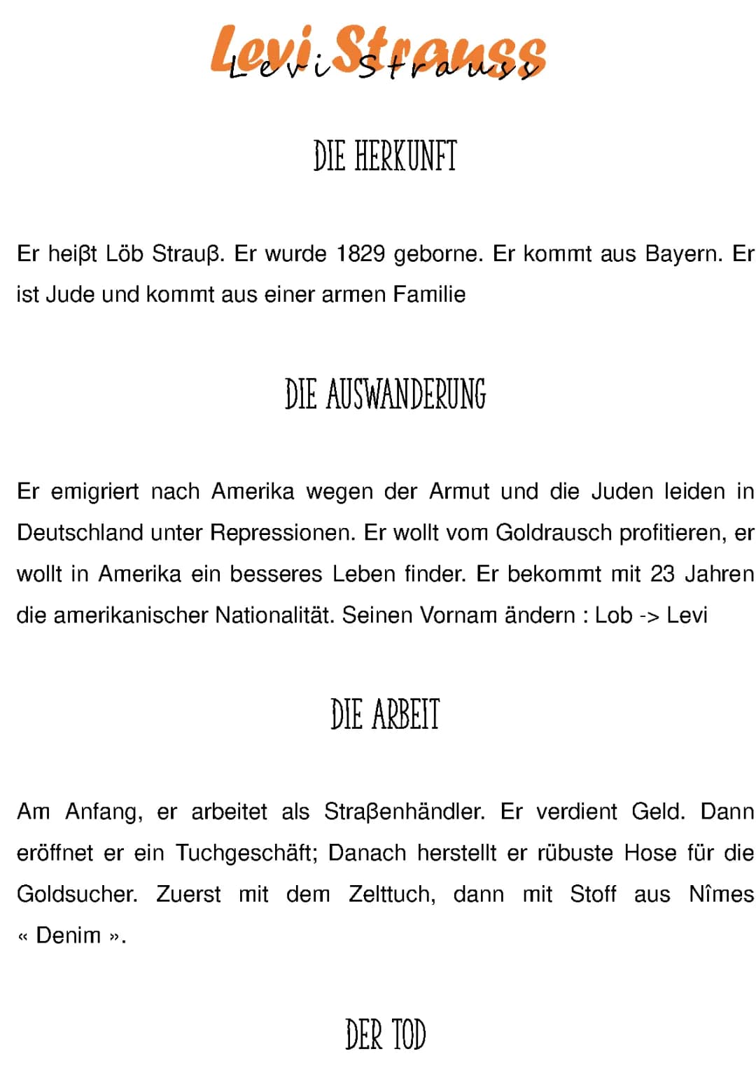 La vie de Levi Strauss en allemand 