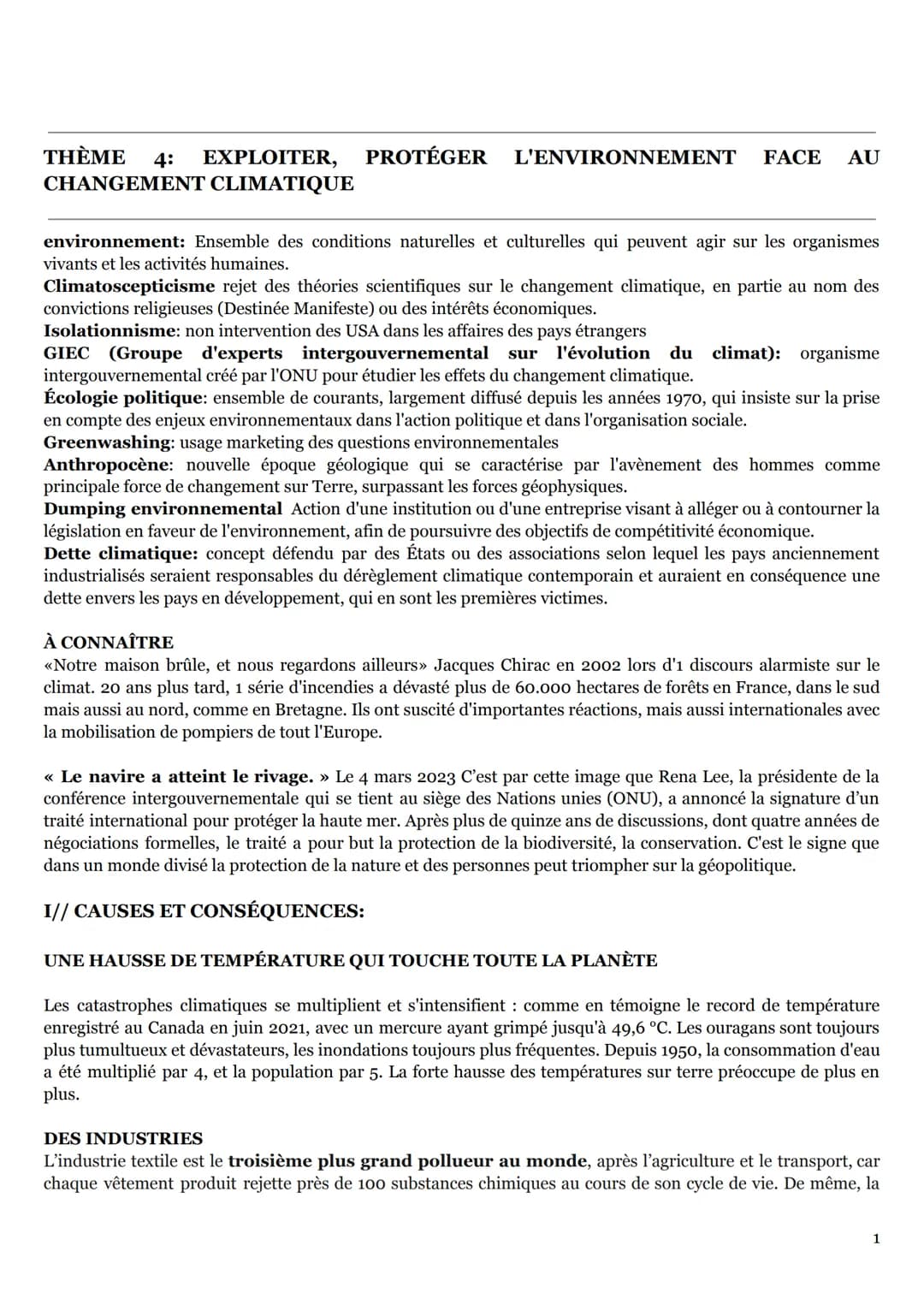 THÈME 4: EXPLOITER, PROTÉGER L'ENVIRONNEMENT FACE AU
CHANGEMENT CLIMATIQUE
environnement: Ensemble des conditions naturelles et culturelles 
