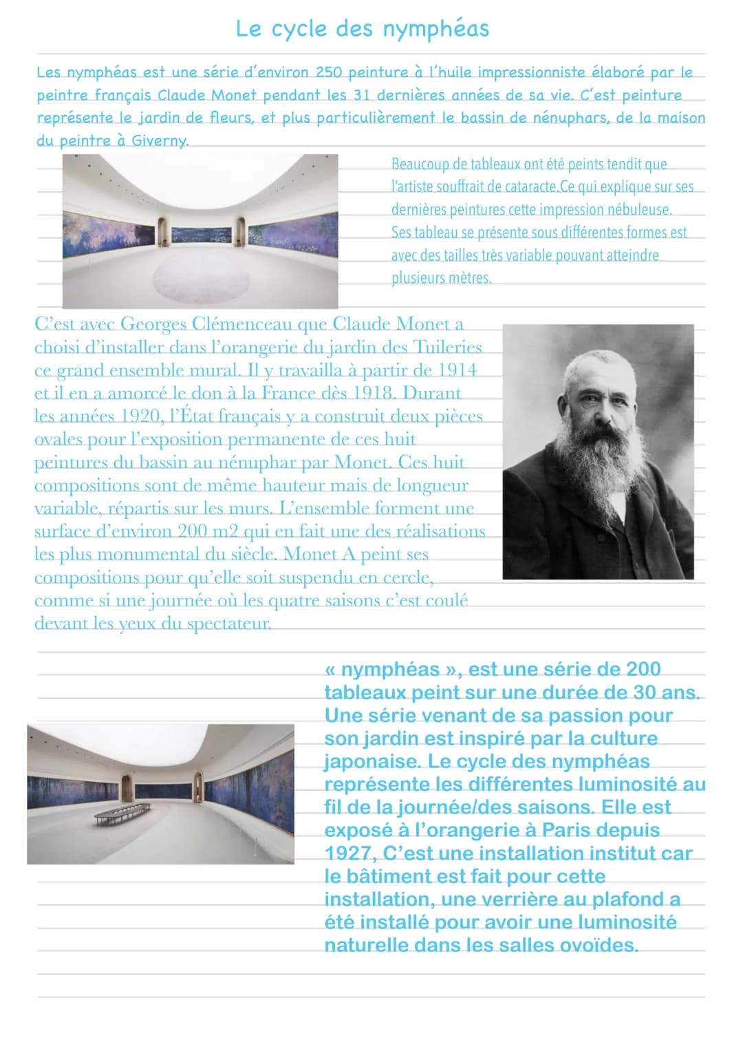 Le cycle des nymphéas
le
Les nymphéas est une série d'environ 250 peinture à l'huile impressionniste élaboré par
peintre français Claude Mon