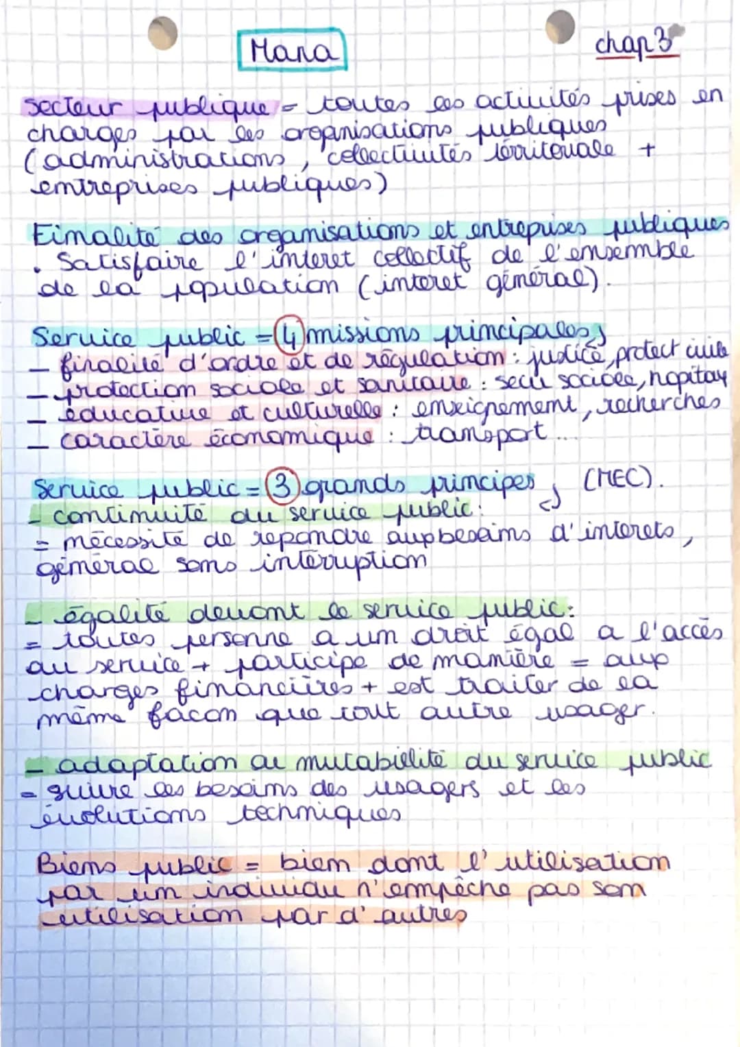 Mana
chap 3
secteur publique - toutes les activités prises en
charges for les creanisations publiques
(administrations collectivutes territo