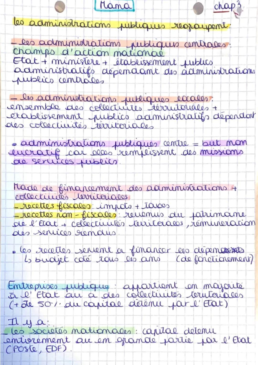 Mana
chap 3
secteur publique - toutes les activités prises en
charges for les creanisations publiques
(administrations collectivutes territo