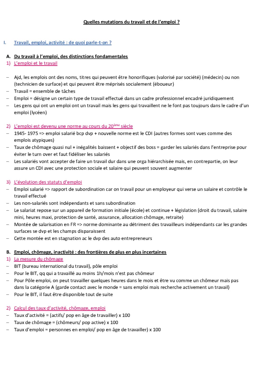 Thème 5 : Mutations du Travail Corrigé - Fiche de Révision et PDF