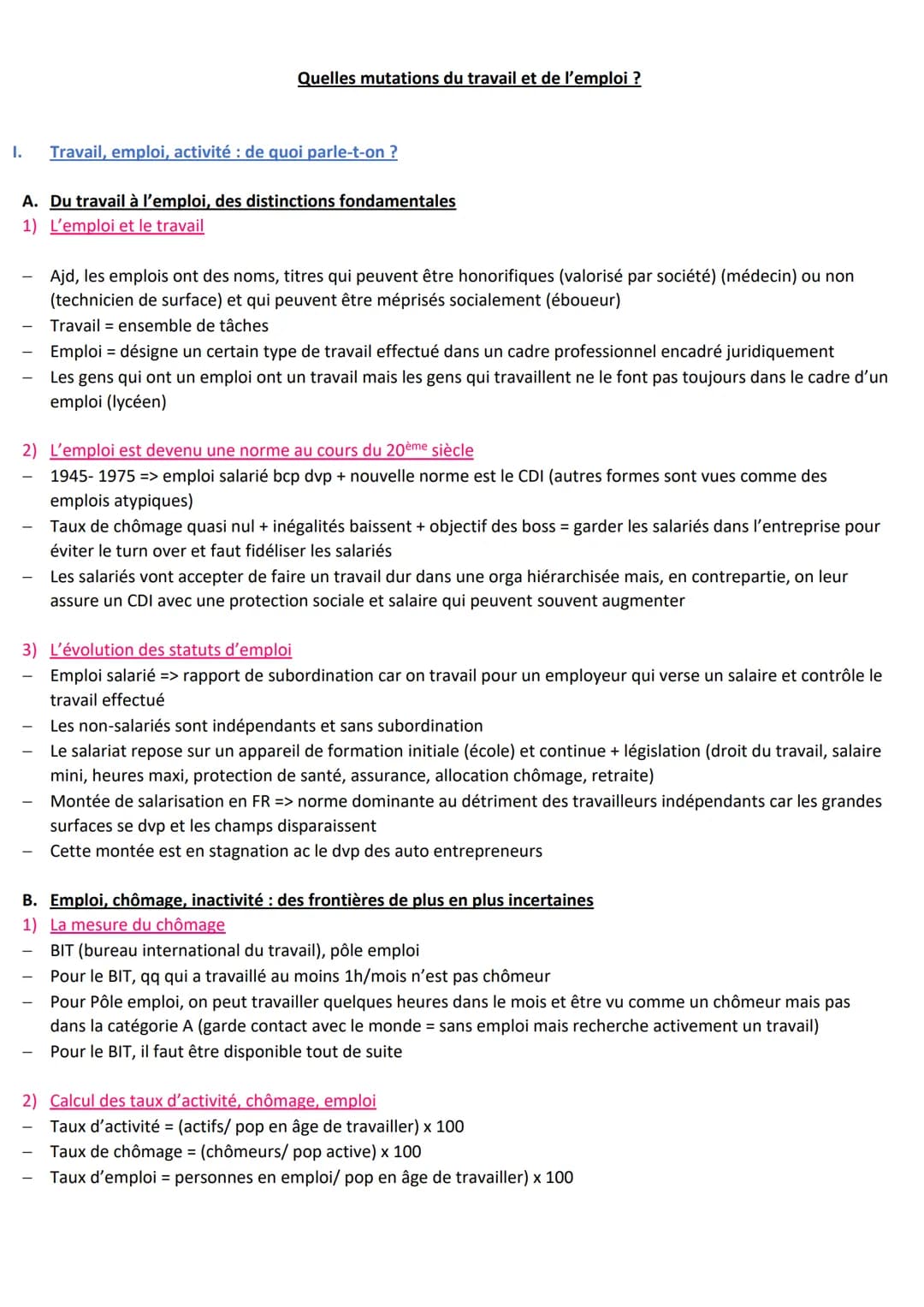 Quelles mutations du travail et de l'emploi ?
I. Travail, emploi, activité : de quoi parle-t-on ?
A. Du travail à l'emploi, des distinctions