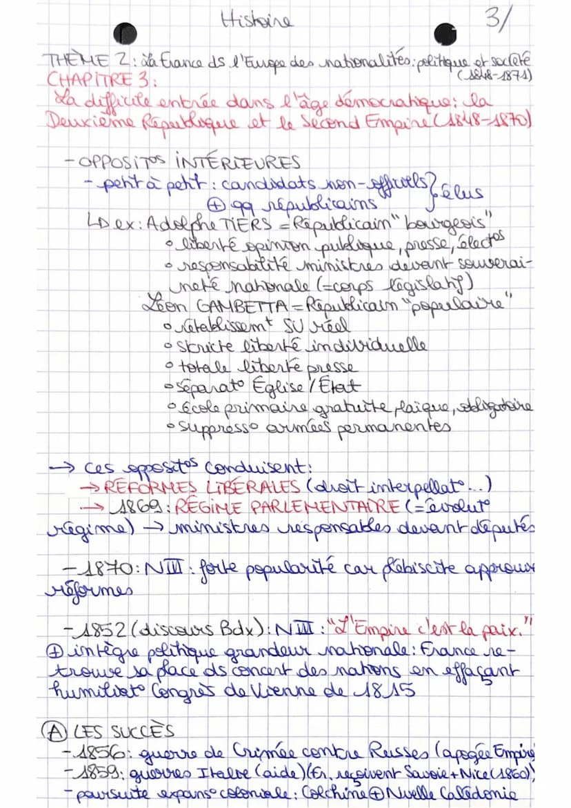 Histoire
A/
THEME 2: La France ds l'Europe des nationalités politique of lett
CHAPITRE 3:
société
La difficile entrée dans l'âge démocratiqu