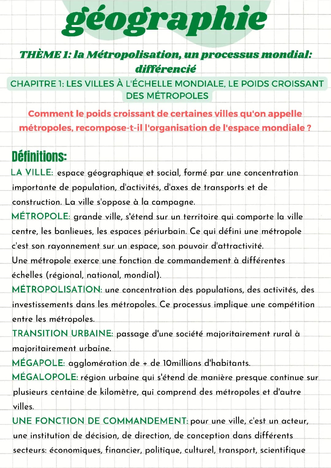 La metropolisation, un processus mondial différencié 