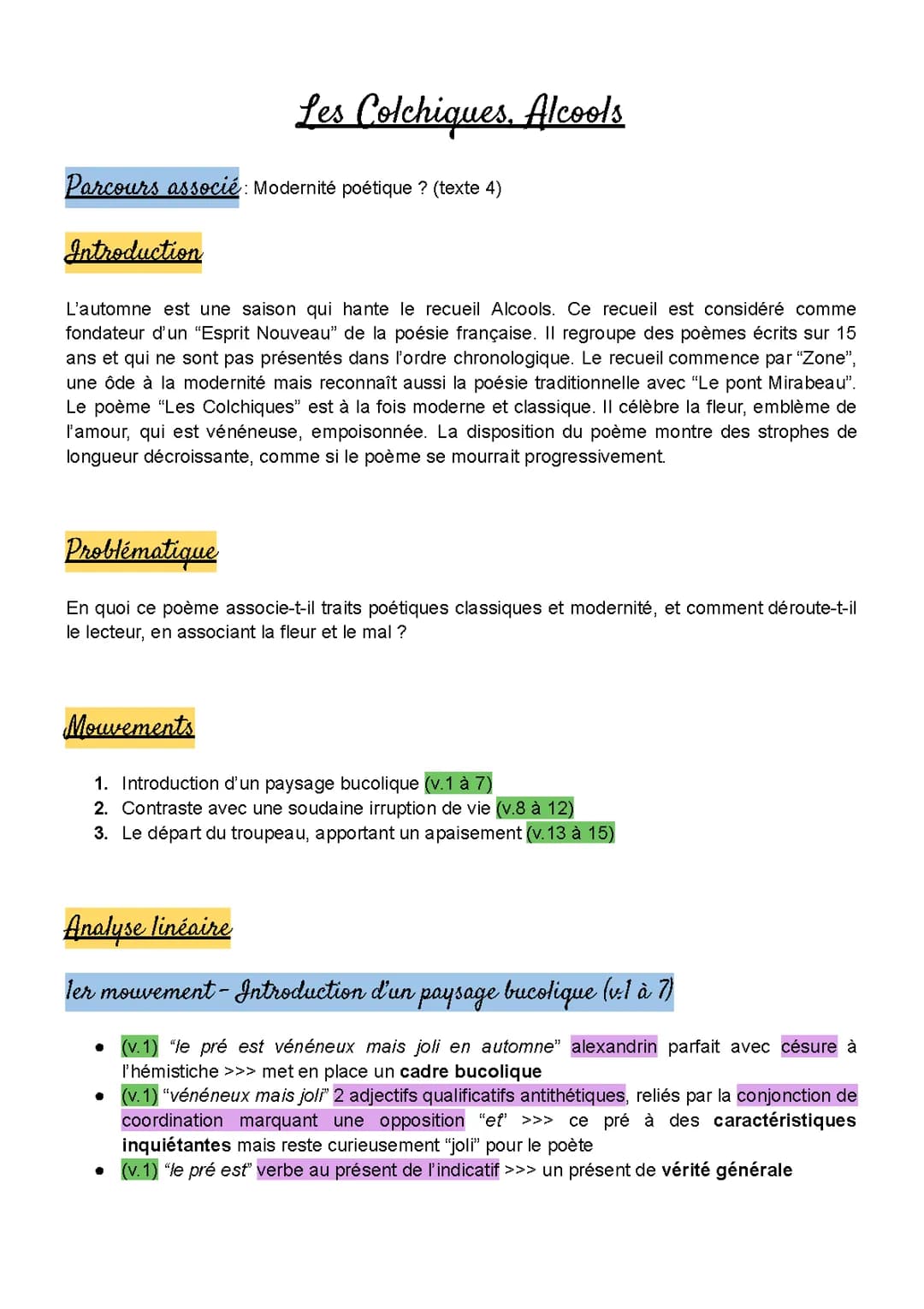 Analyse linéaire Les Colchiques (Alcools)