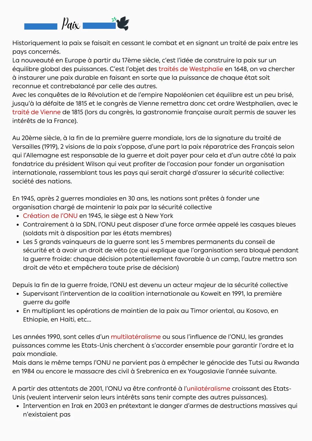 Faire la
guerre faire la paix
Introduction
La guerre est une lutte armée entre 2 parties (état, groupes, personnes)
La paix serait donc l'ab