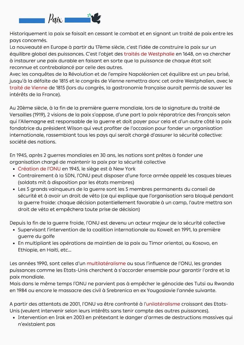 Faire la
guerre faire la paix
Introduction
La guerre est une lutte armée entre 2 parties (état, groupes, personnes)
La paix serait donc l'ab