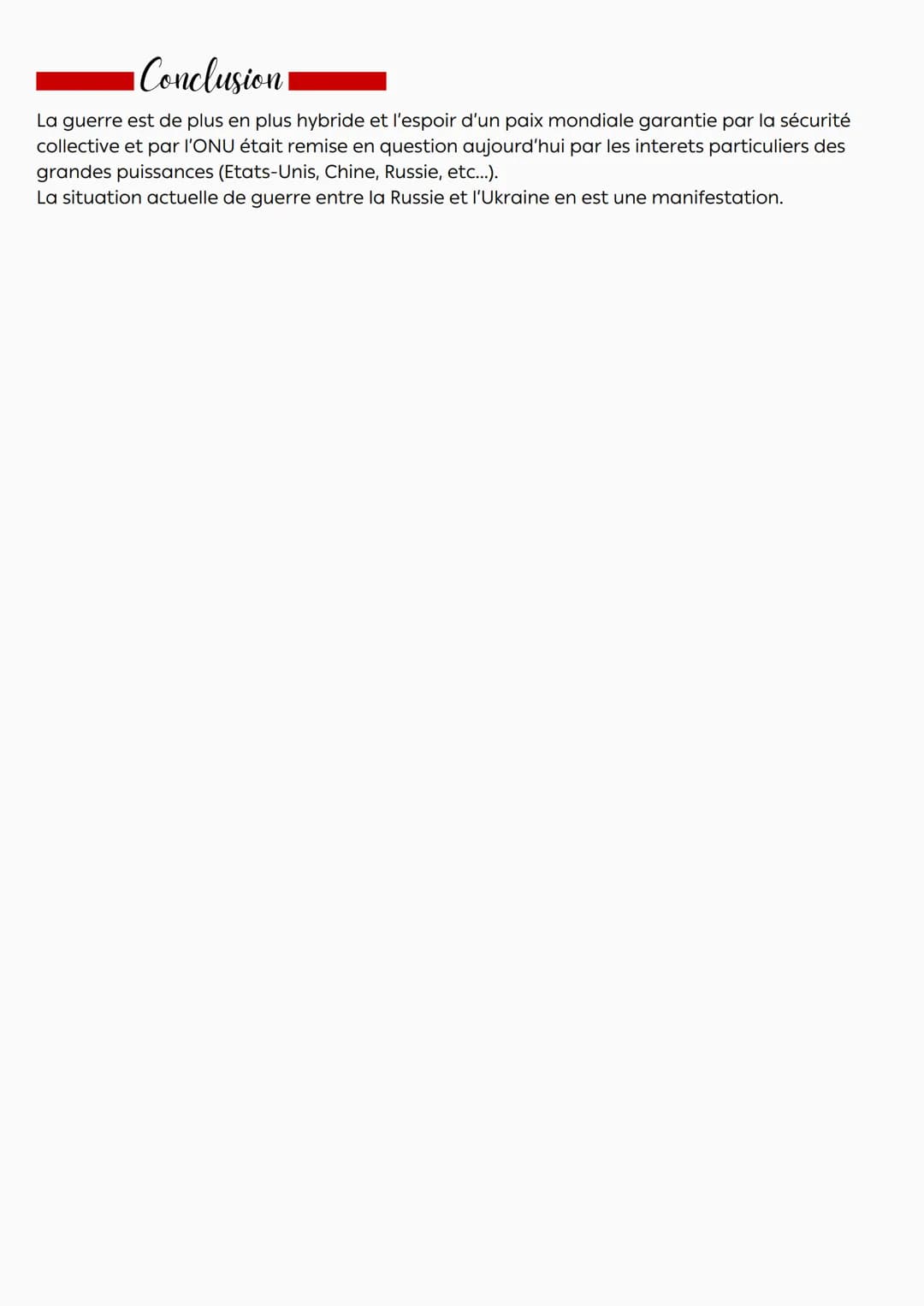 Faire la
guerre faire la paix
Introduction
La guerre est une lutte armée entre 2 parties (état, groupes, personnes)
La paix serait donc l'ab