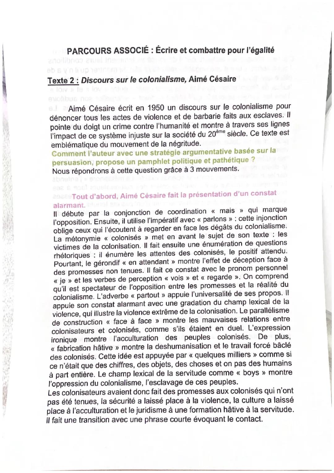PARCOURS ASSOCIÉ : Écrire et combattre pour l'égalité
anoilibros avel Inanna
Texte 2: Discours sur le colonialisme, Aimé Césaire
Toiv» te
en