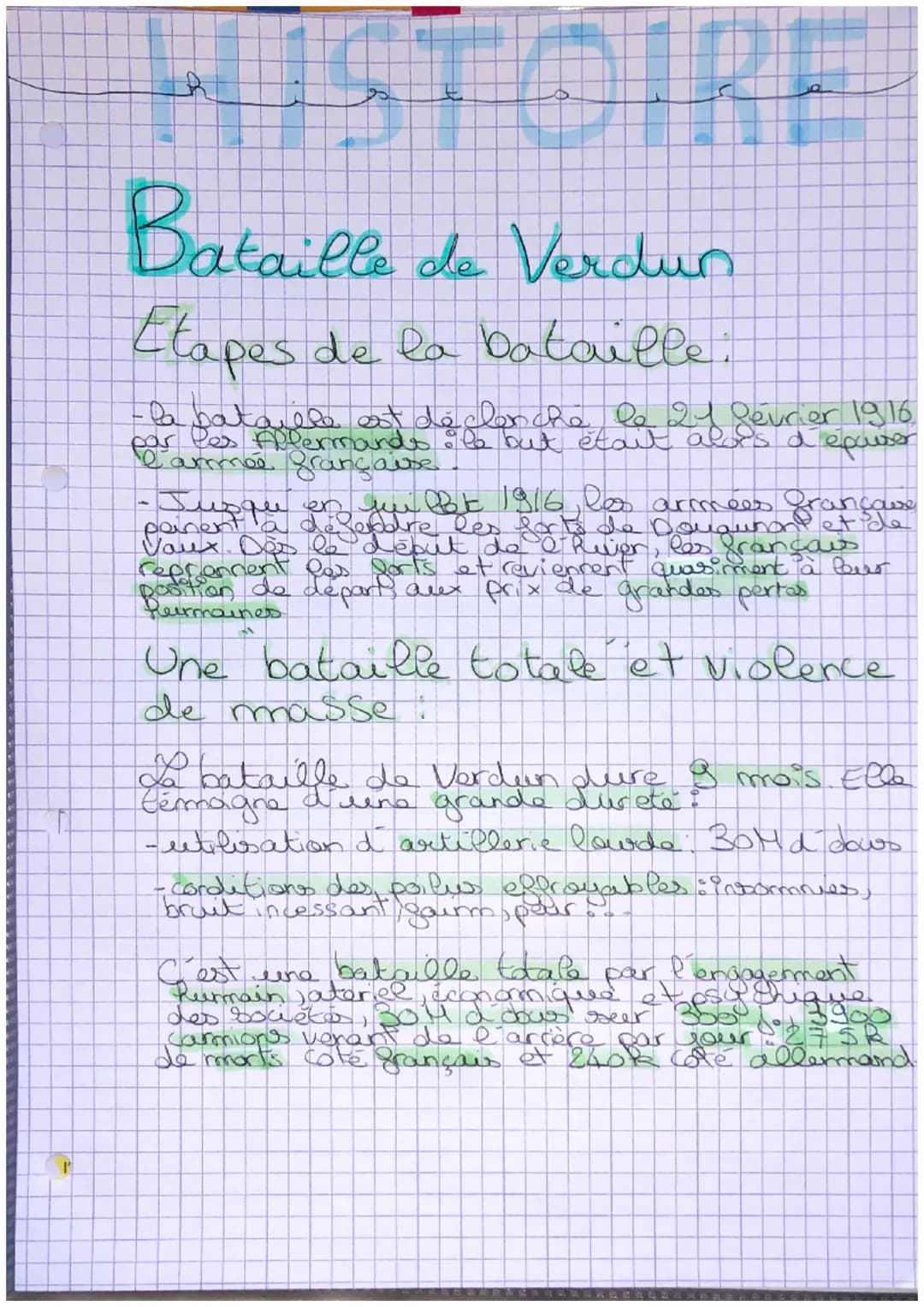 HISTOIRE
Bataille de Verdun
Etapes de la bataille
- la bataille est déclenche le 24 février 1916
par les Allemands le but était alors d'épui