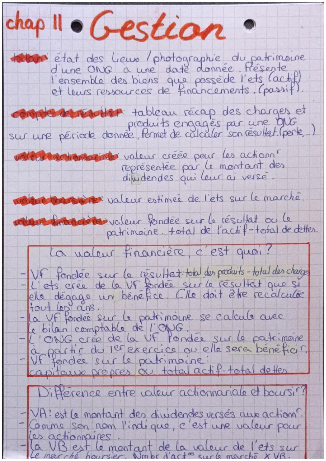 chap II. Gestion •

bilan état des lieus / photographie du patrimoine
d'une ONG a une date donnée. Présente
Résente
que possède l'ets (actif