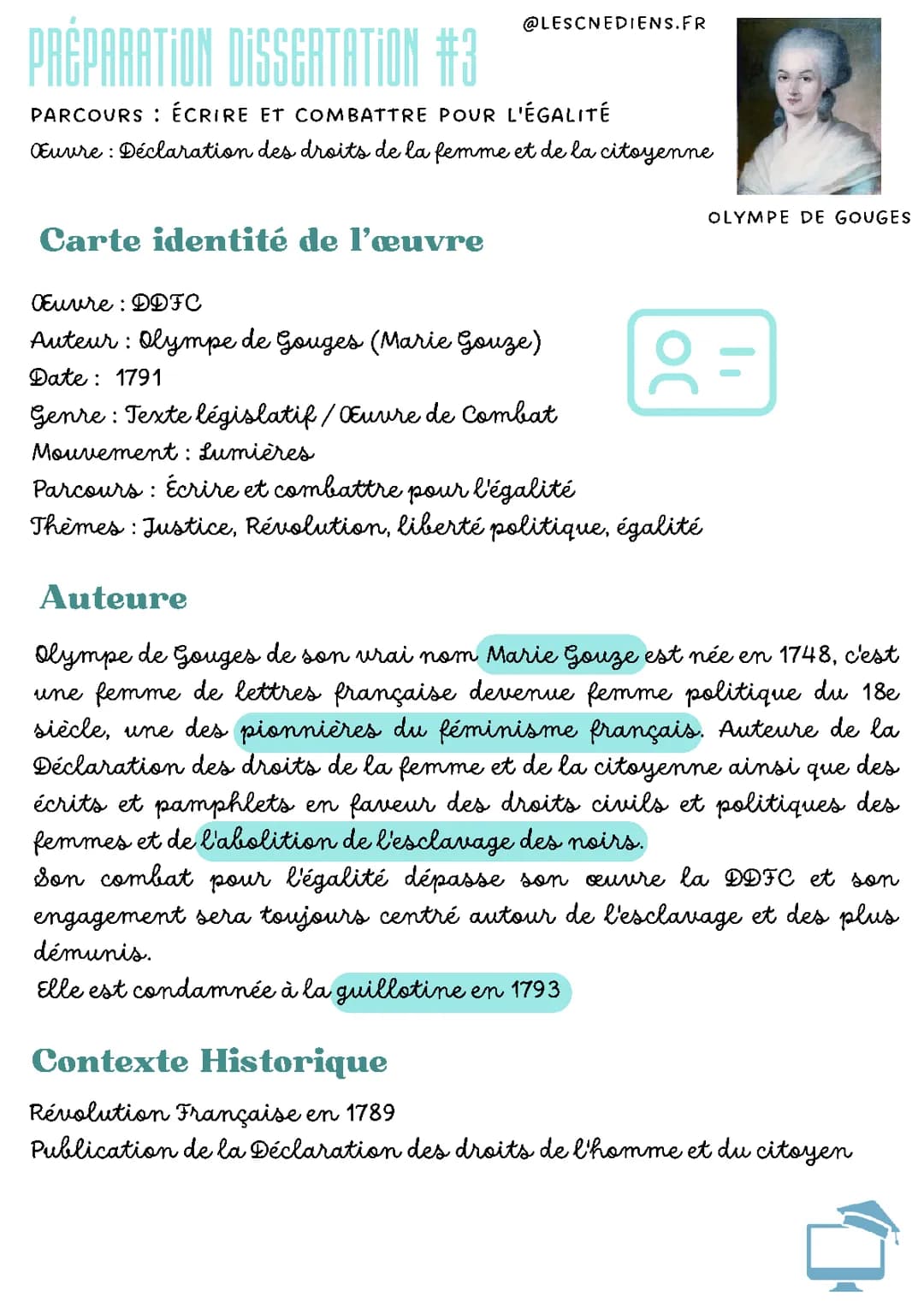 Dissertation Olympe de Gouges : Écrire et Combattre pour l'Égalité - PDF et Résumé