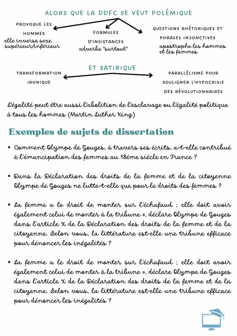 @LESCNEDIENS. FR
PRÉPARATION DISSERTATION #3
PARCOURS ÉCRIRE ET COMBATTRE POUR L'ÉGALITÉ
œuvre : Déclaration des droits de la femme et de la