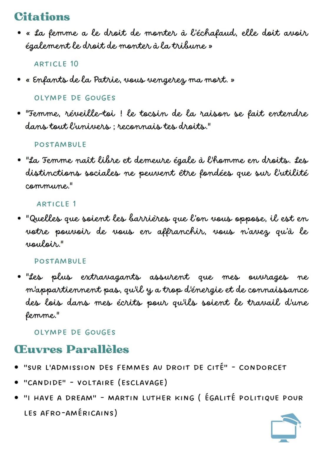 @LESCNEDIENS. FR
PRÉPARATION DISSERTATION #3
PARCOURS ÉCRIRE ET COMBATTRE POUR L'ÉGALITÉ
œuvre : Déclaration des droits de la femme et de la