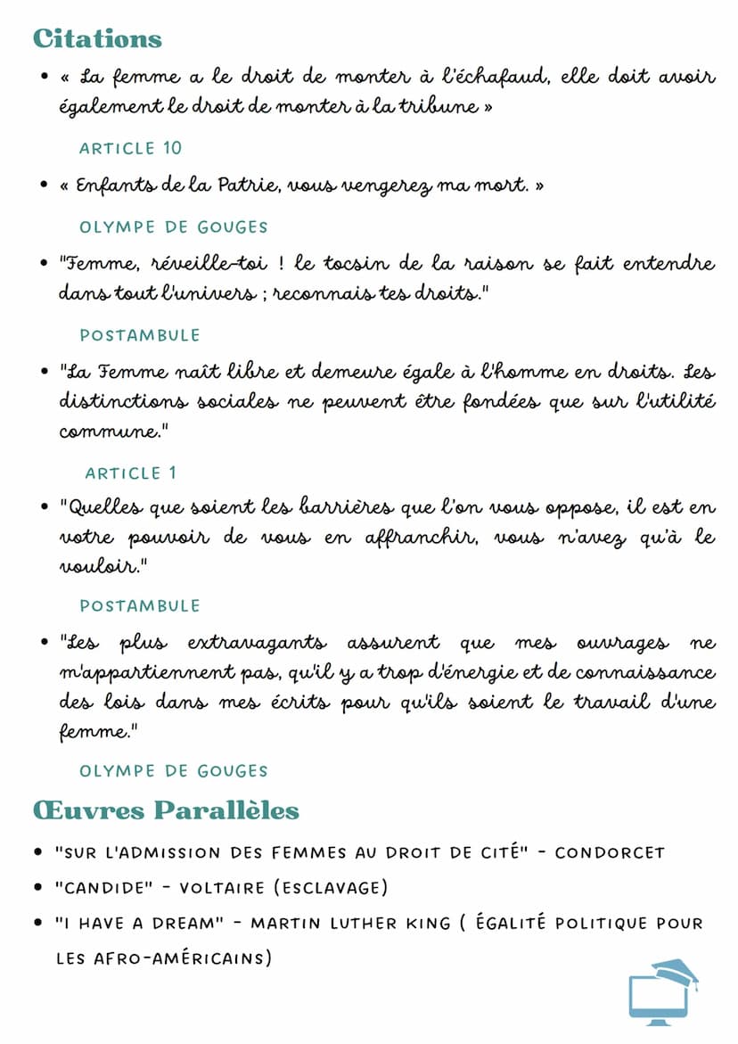 @LESCNEDIENS. FR
PRÉPARATION DISSERTATION #3
PARCOURS ÉCRIRE ET COMBATTRE POUR L'ÉGALITÉ
œuvre : Déclaration des droits de la femme et de la