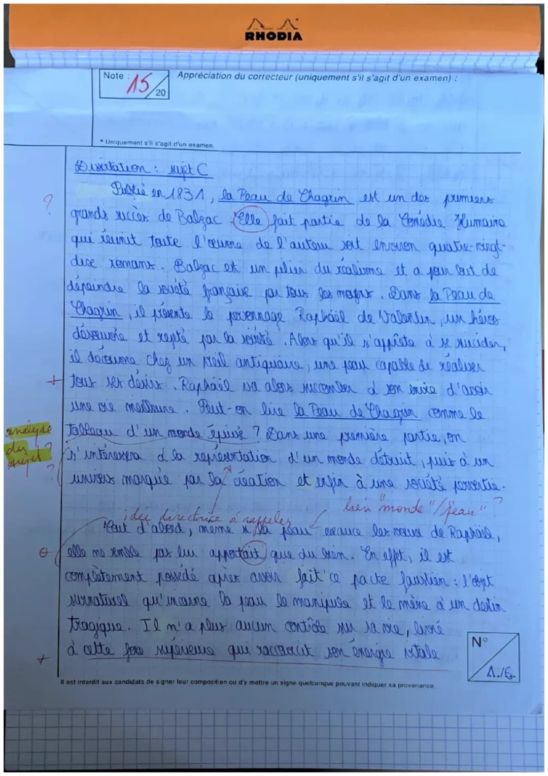 Note
АЛ
RHODIA
° 15/20
Appréciation du correcteur (uniquement s'il s'agit d'un examen):
Uniquement s'il s'agit d'un examen.
Discitation: syj
