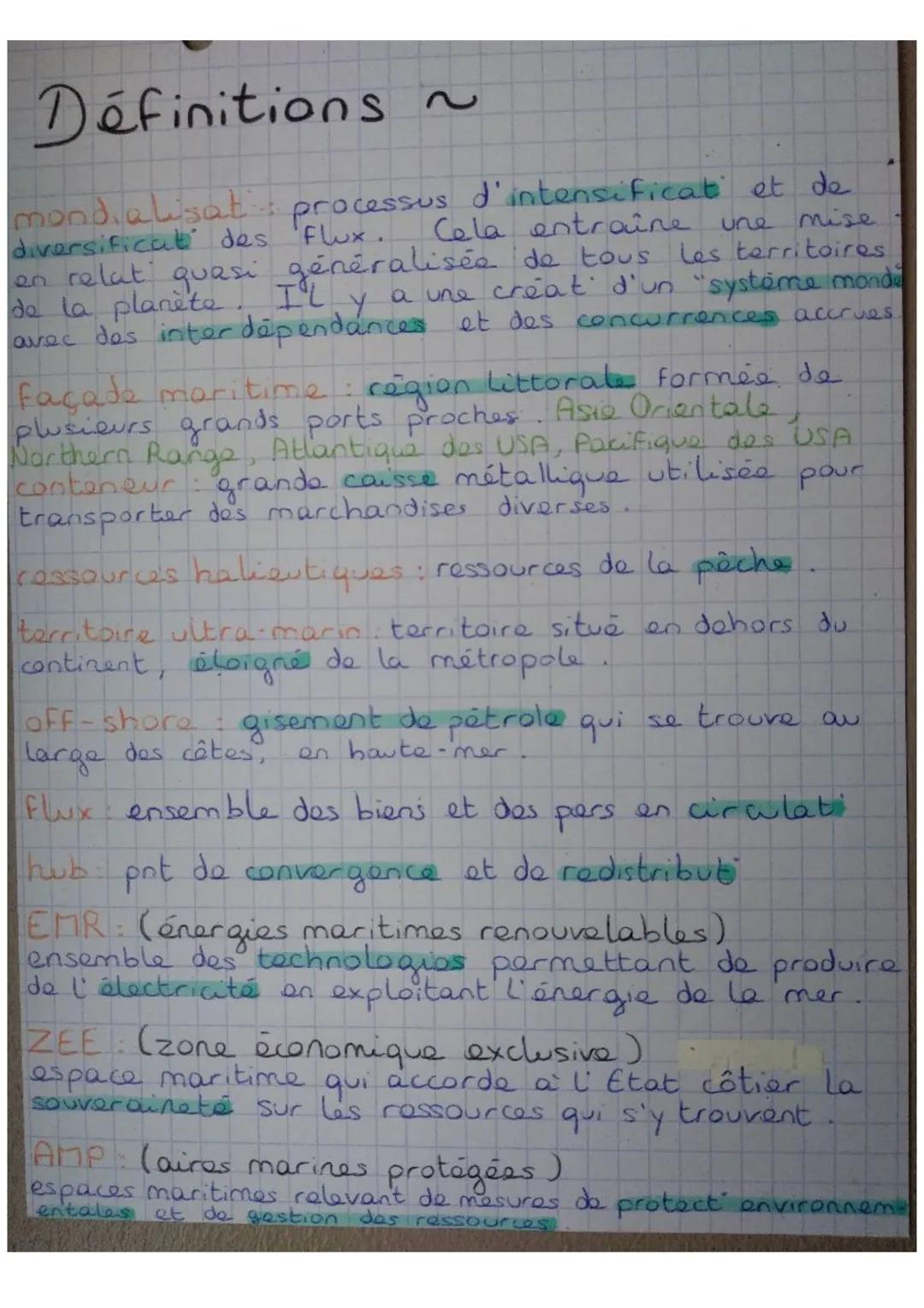 # Définitions ~ 

mondialisat processus d'intensificat et de
diversificat des flux. Cela entraîne une mise
généralisés de tous les territoir