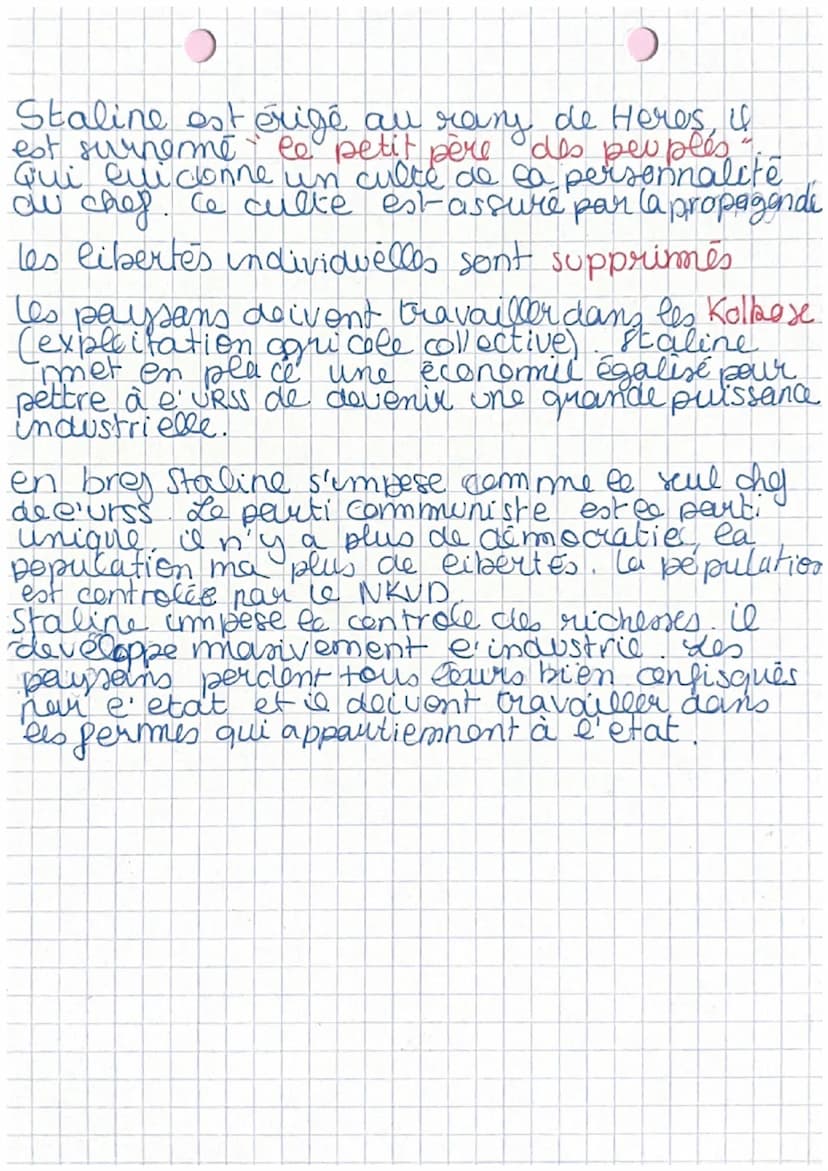 L'URSS Sous Staline
(4924-1953).
après la mort de Lemmine en 1924, Staline
Se dit succeseur de ce dermier et gouverne
seul e URSS en tant qu