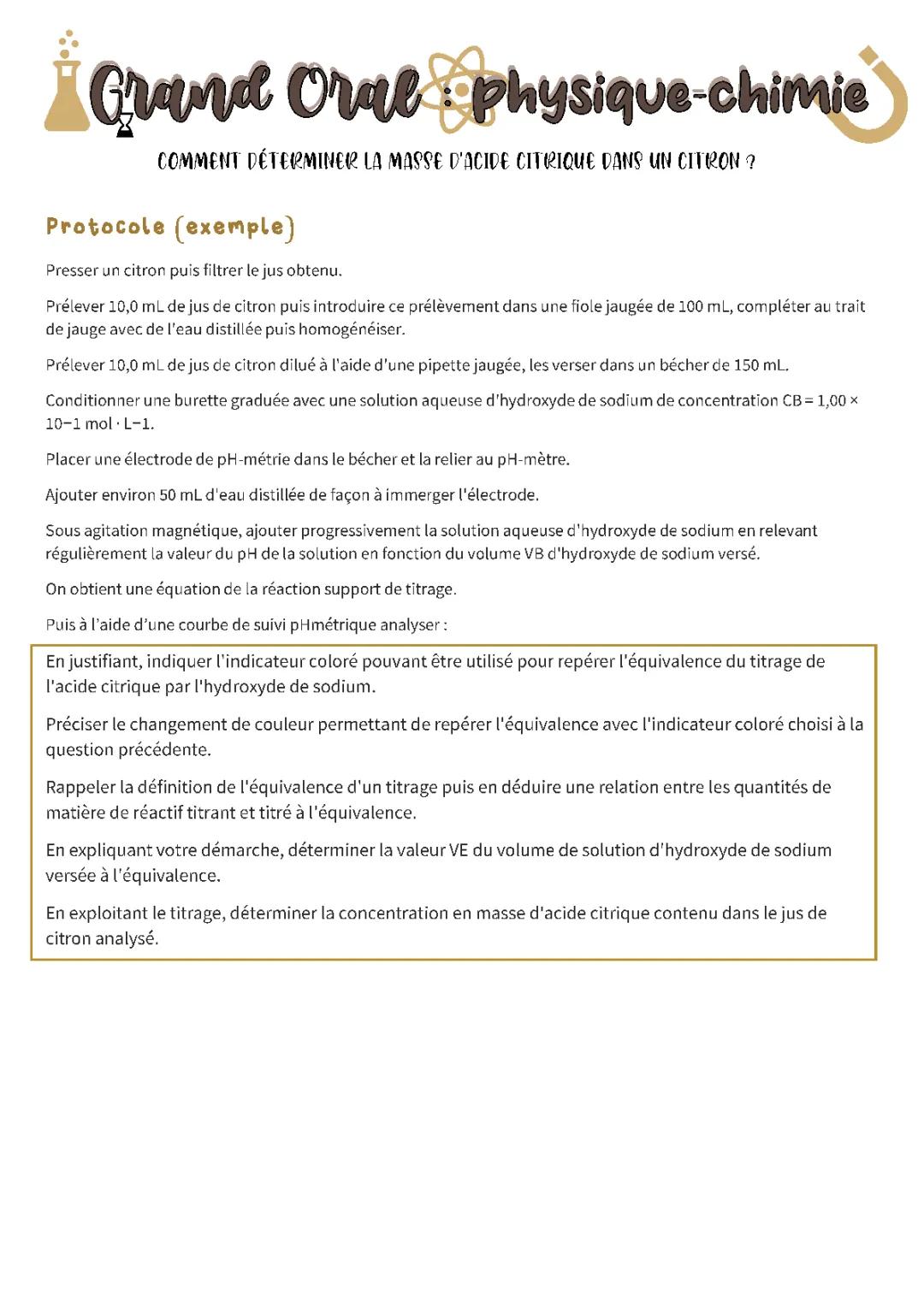 Dosage de l'Acide Citrique: TP Physique-Chimie pour 10 ans