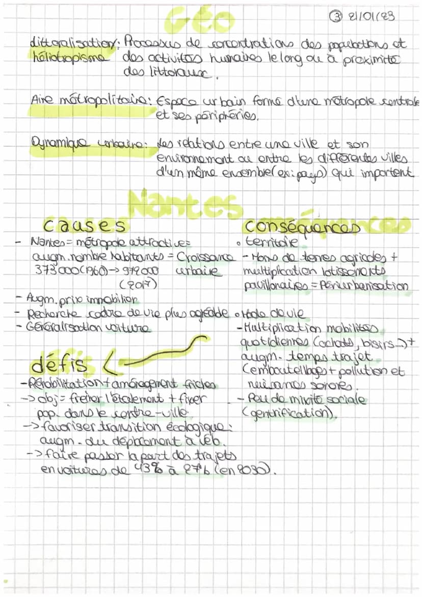 007101193
Géo
Defs:
Urbanisation Processus continu de croissance de la pop.
urbaine et d'extension des villes
Periurbanisation: Phonomono d'
