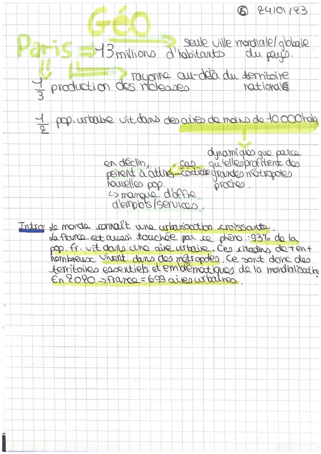 007101193
Géo
Defs:
Urbanisation Processus continu de croissance de la pop.
urbaine et d'extension des villes
Periurbanisation: Phonomono d'