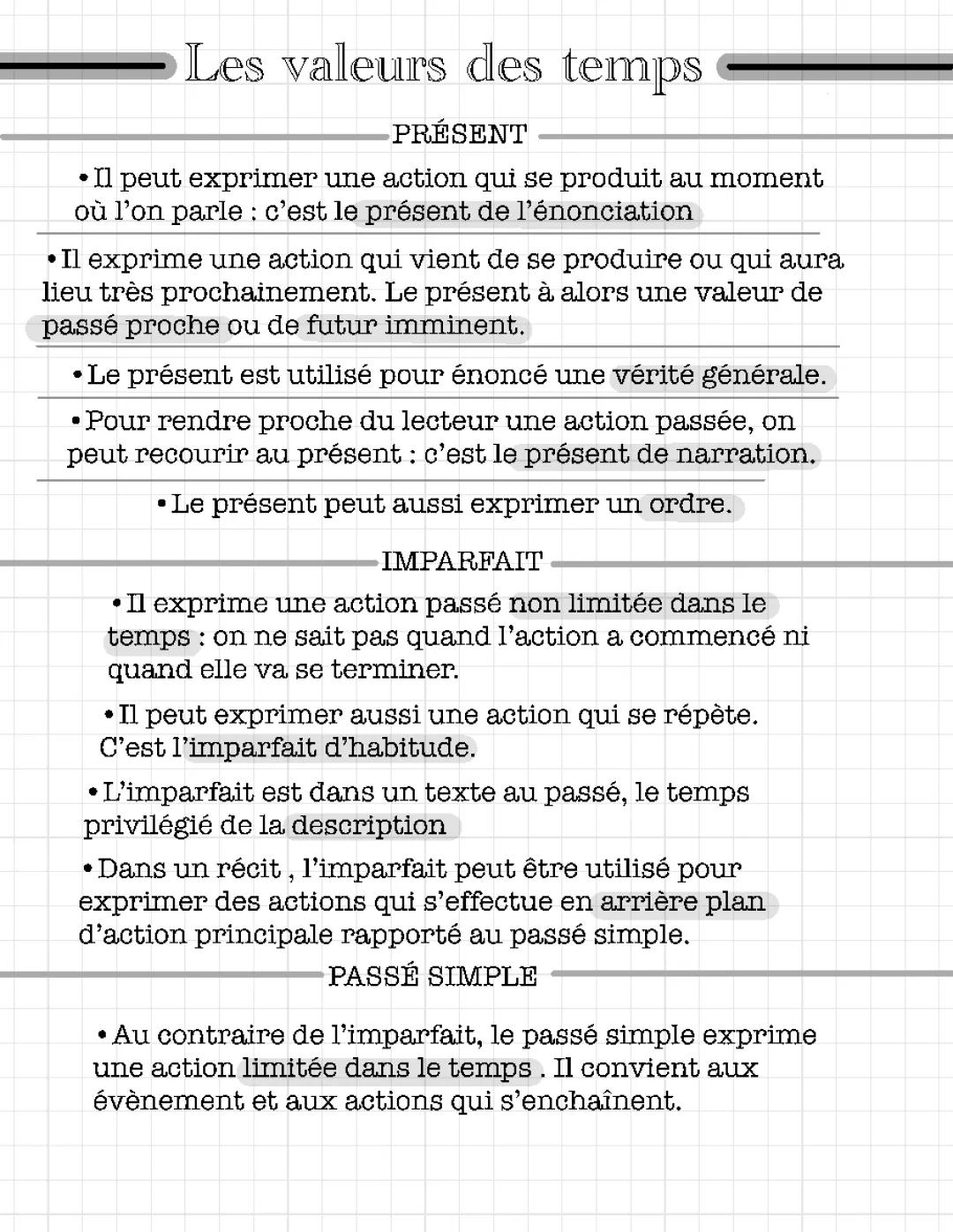 Les Valeurs des Temps: Présent, Imparfait, et Passé Simple - Exercices et PDF