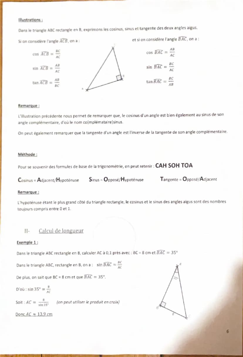 Chapitre 2 Trigonométrie.
|-
Definitions
Généralités
Dans un triangle rectangle, l'hypotenuse est le plus grand côté du triangle rectangle, 