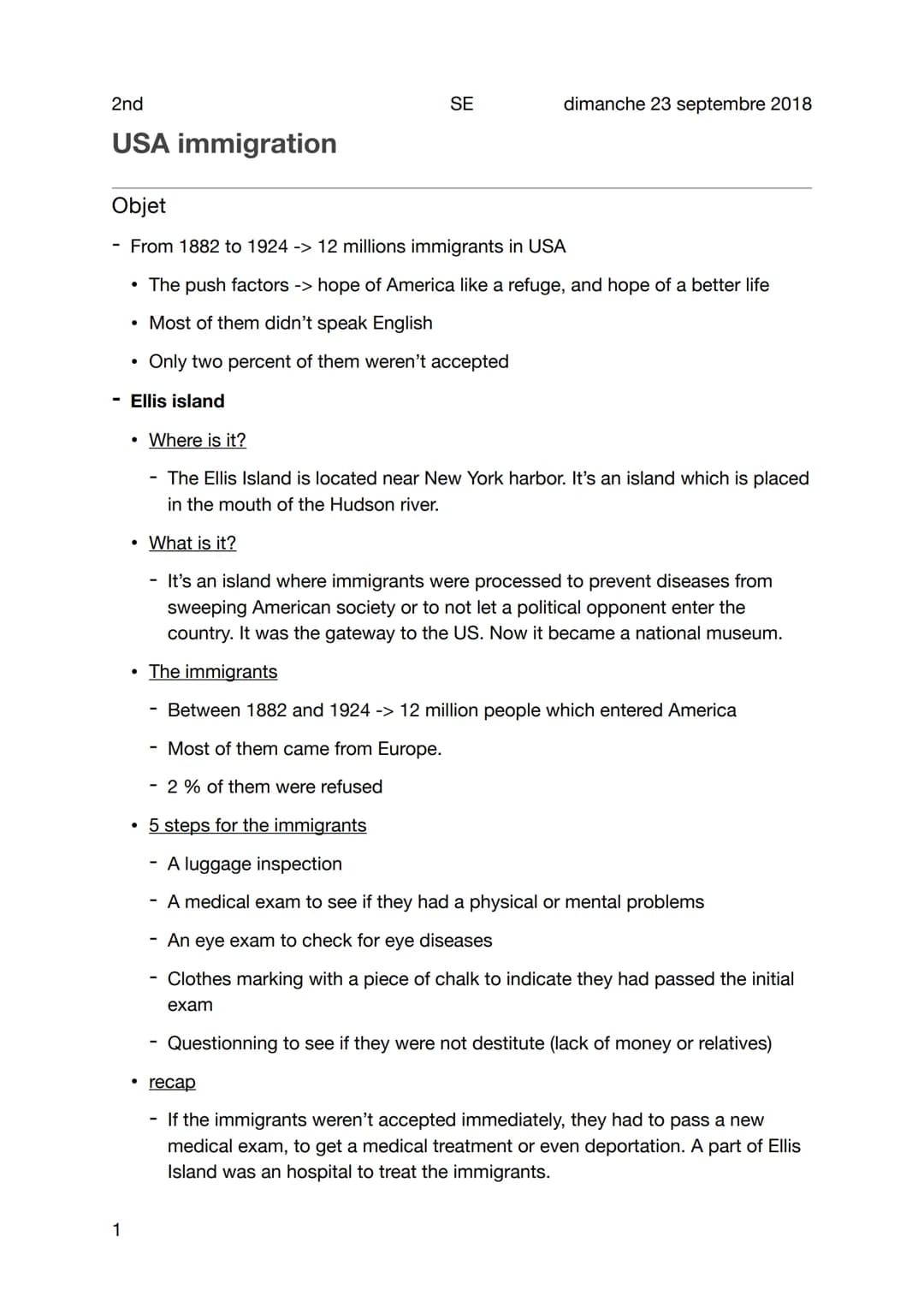 2nd
USA immigration
1
Objet
From 1882 to 1924 -> 12 millions immigrants in USA
• The push factors -> hope of America like a refuge, and hope
