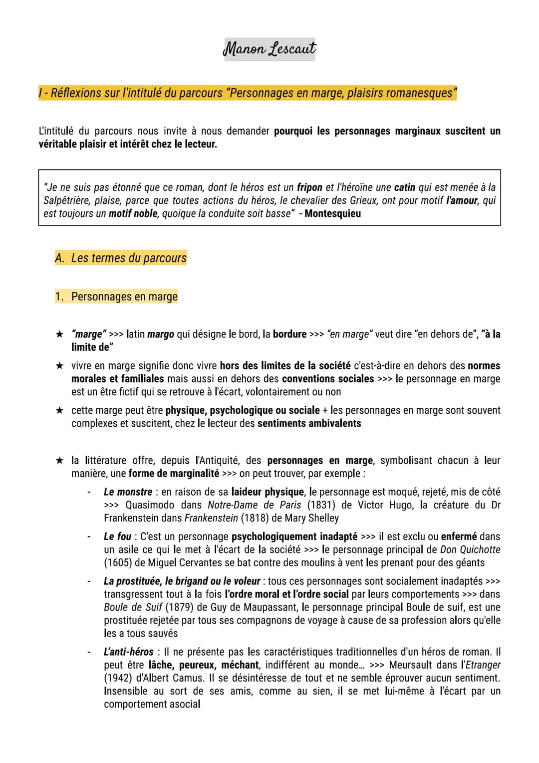 Réflexions sur l'intitulé du parcours "Personnages en marge, plaisirs romanesques"
L'intitulé du parcours nous invite à nous demander pourqu