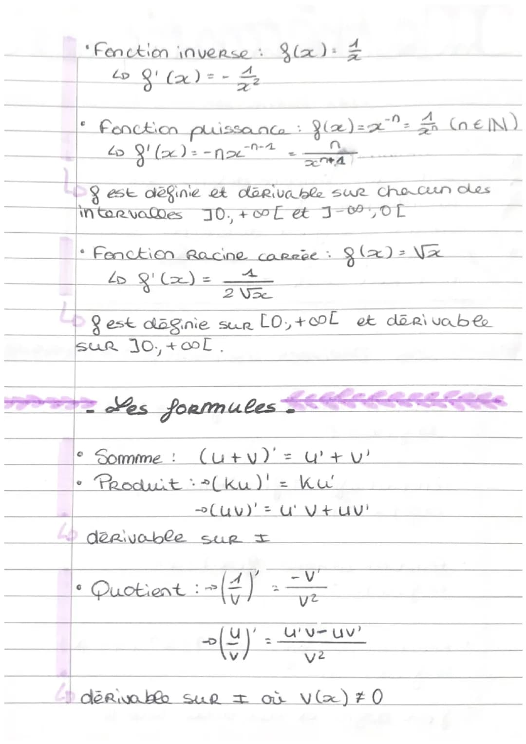 Mathématiquée.
Les Dérivations
Definition-
Soit & une fonction définie SUR
un intervalle I.
On dit que fest dérivable SUR
I lorsque f est dé