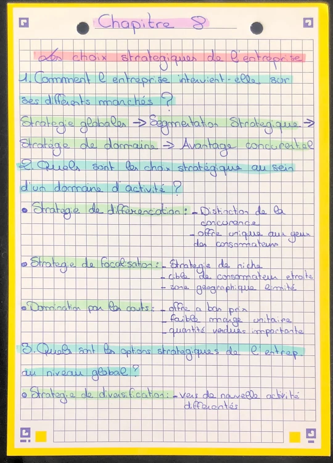 Chapitre 8
des choix strategiques de l'entreprise
1. Comment l entreprise intervient-elle
Ses differents marchés ?
Strategie globales →→Segm